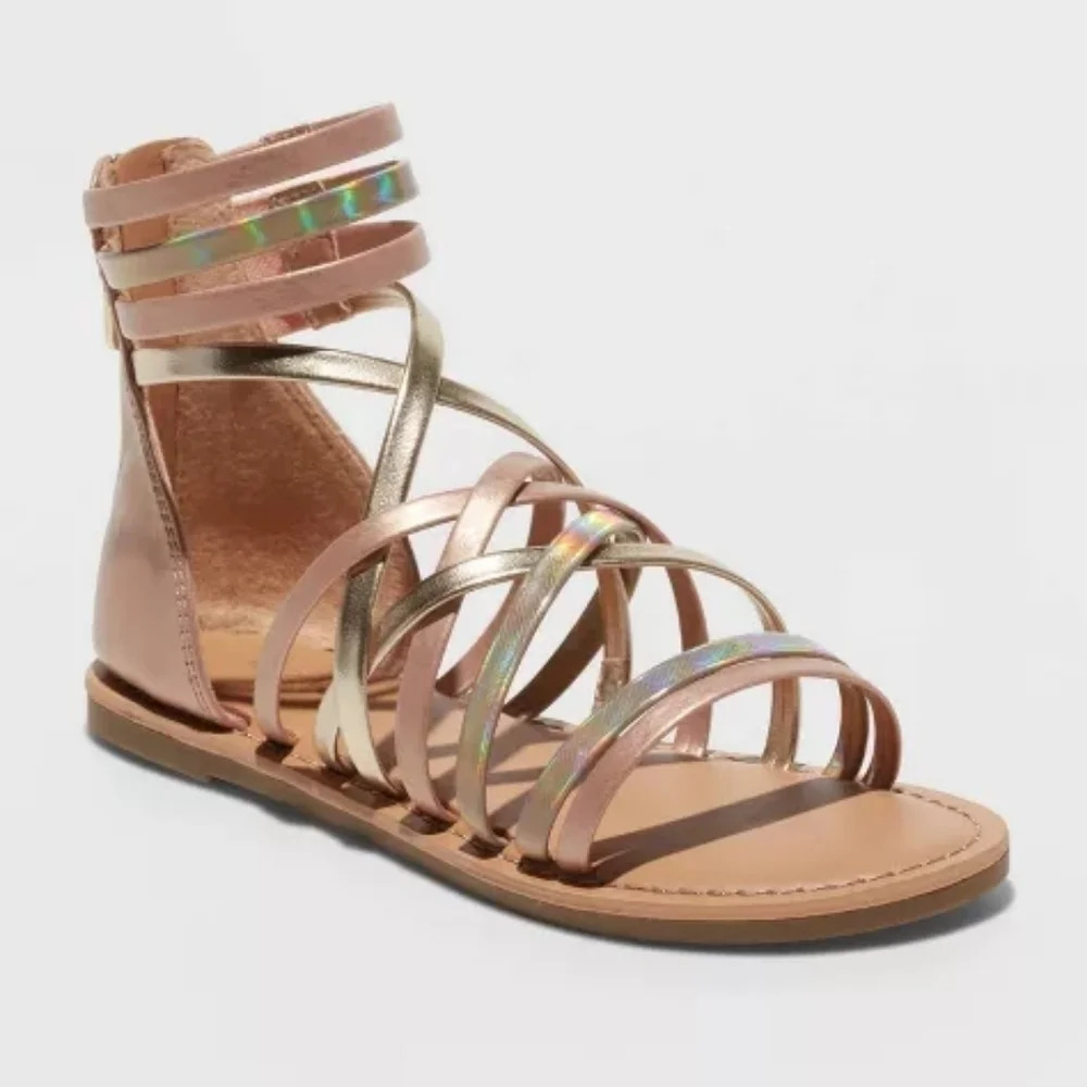 Girls' Zipper Metallic Ankle Strap Sandals (Size 4) - Picture 9 of 10